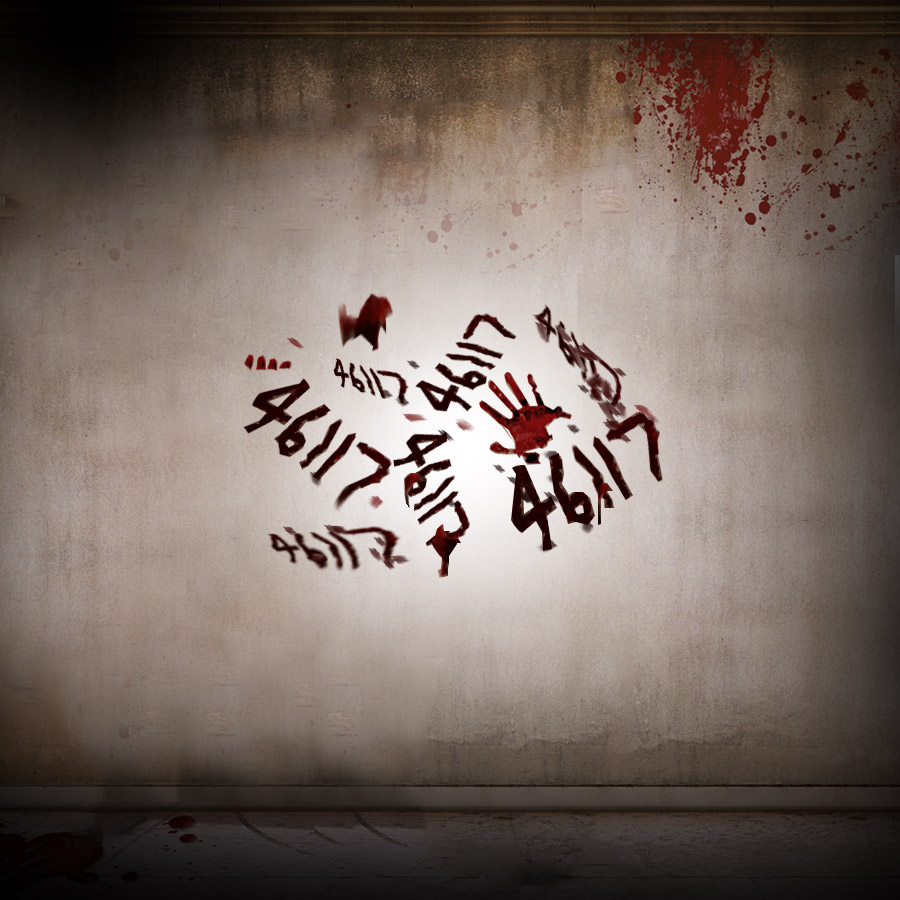 Bloody 46,117 mystery number scattered throughout scene